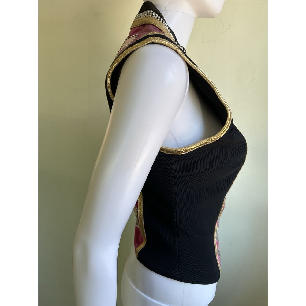 Diane Olsen Canada Lambskin Suede Art Vest Rhinestone Floral Painted Vest Set L - Picture 3 of 16